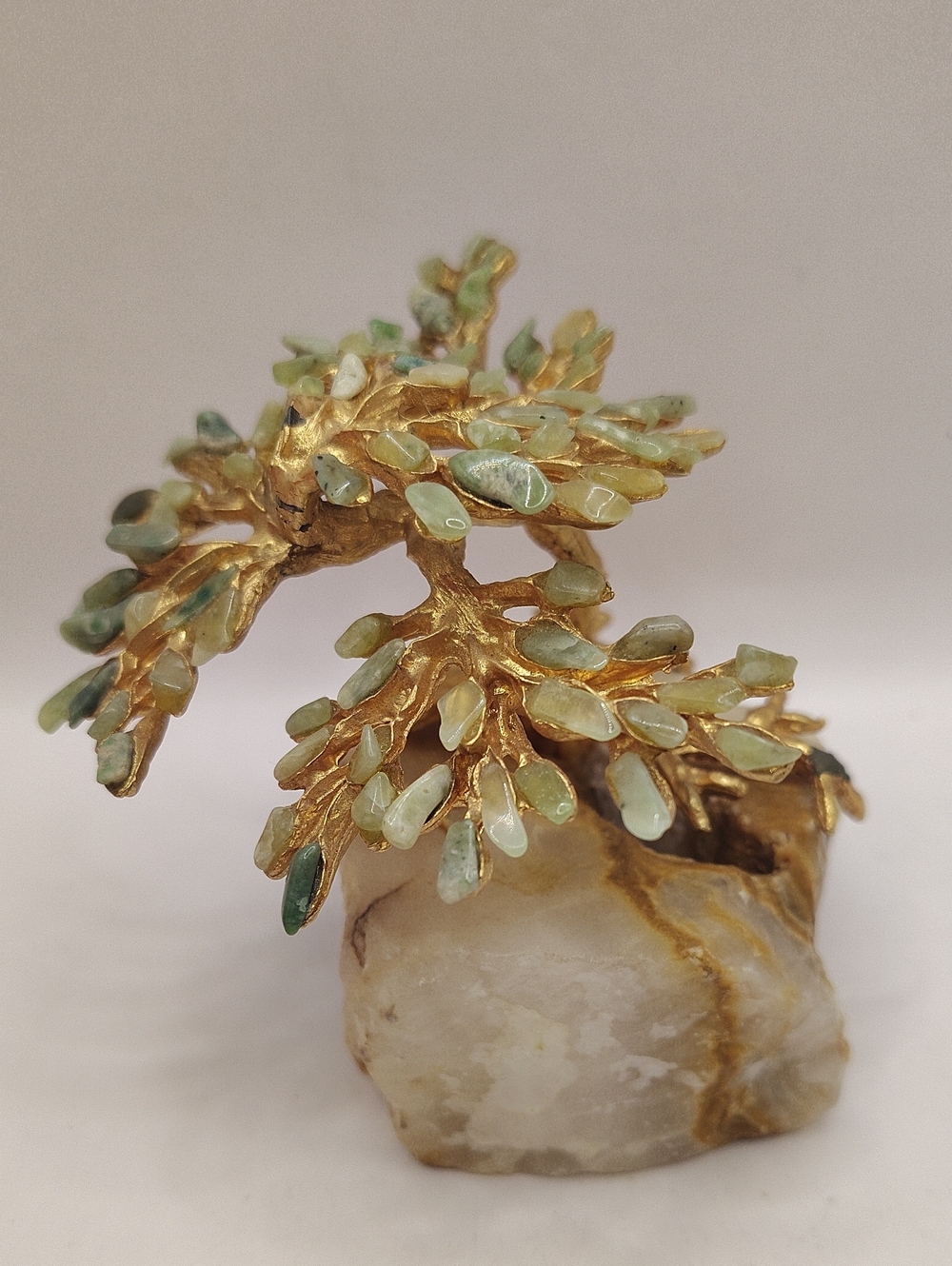 Vintage Swoboda Bonsai-Style Gem Tree Sculpture Featuring Gold-Plated Branches